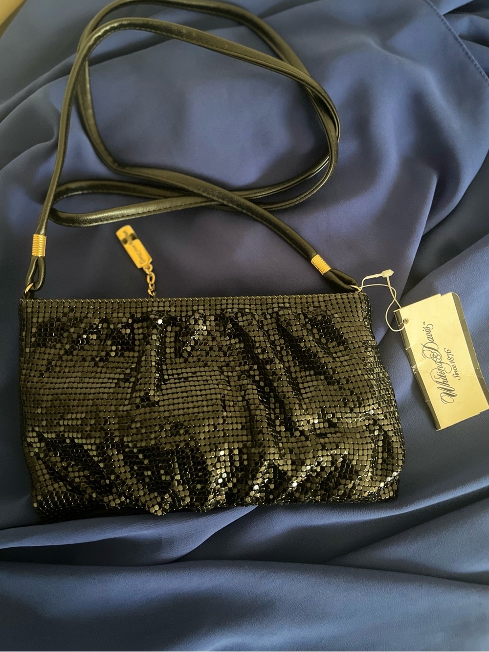 Whiting & Davis Black Sequin Crossbody Clutch